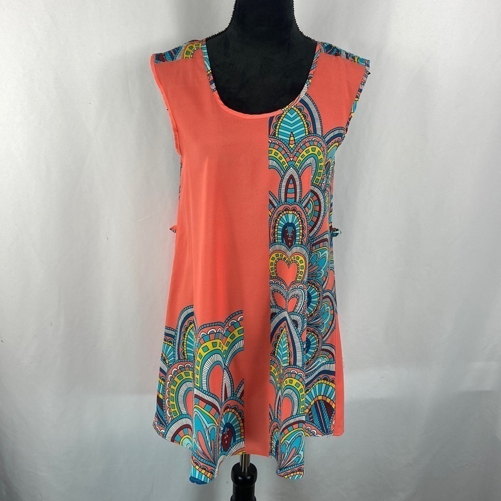 Hot & Delicious Coral Sheer Dress with Pattern - Picture 2 of 8